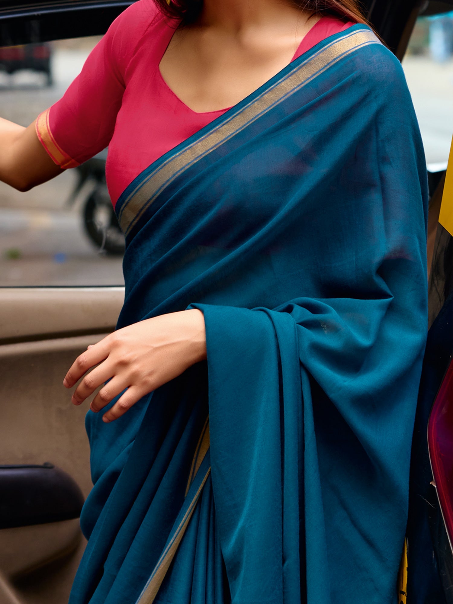 Royal Blue Paisley Border Saree&nbsp; - Ressa