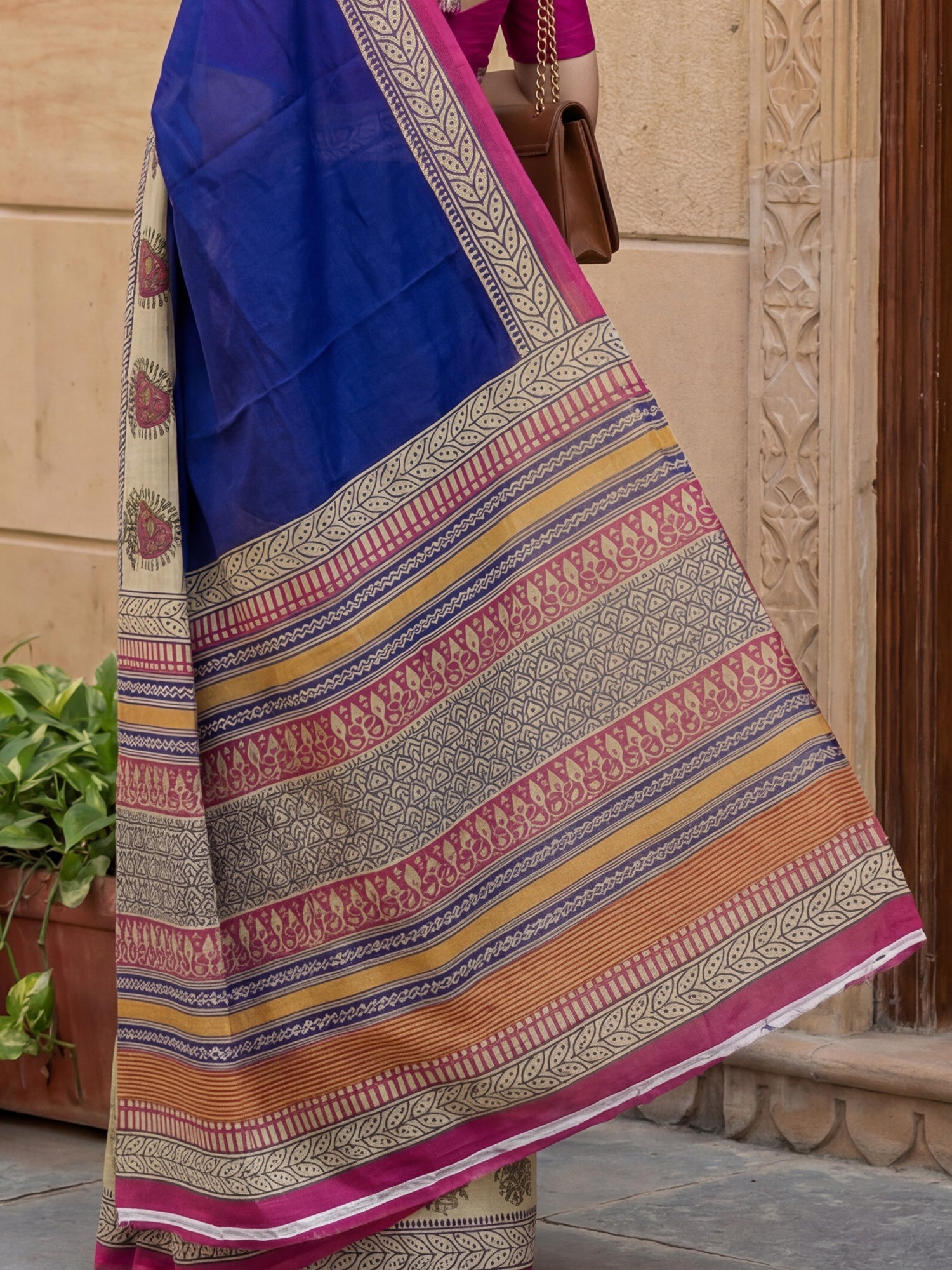 Royal Blue printed saree - Ressa