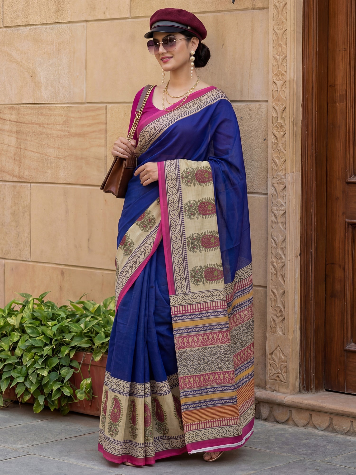 Royal Blue printed saree - Ressa