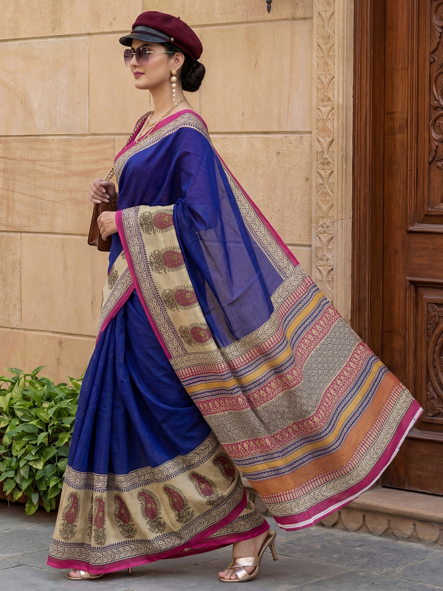 Royal Blue printed saree - Ressa