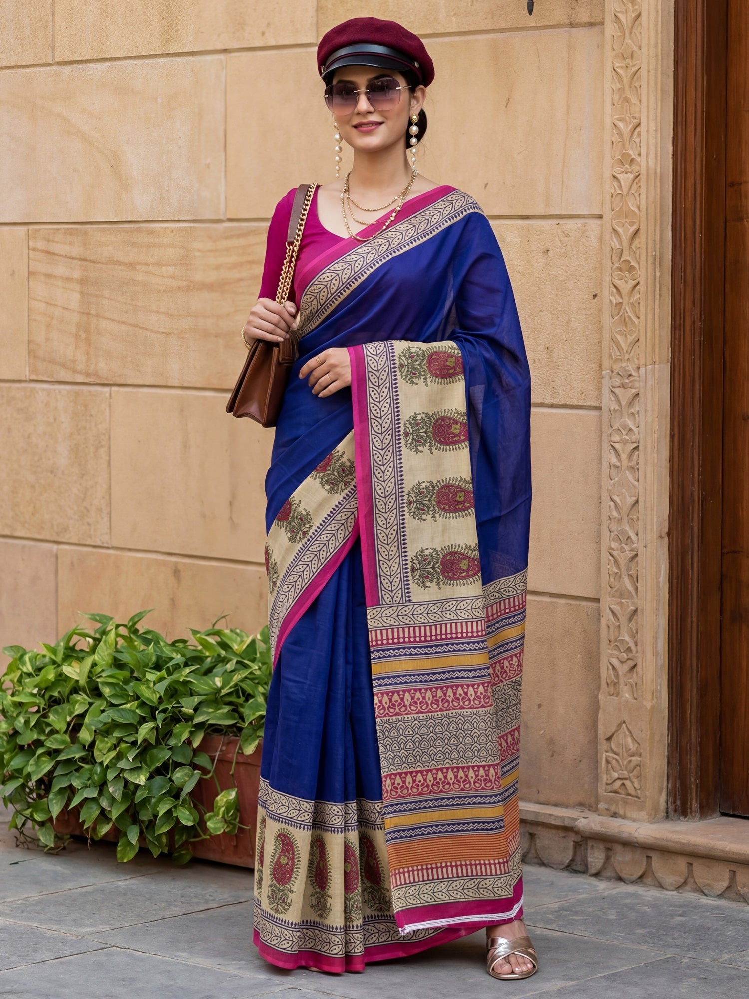 Royal Blue printed saree - Ressa