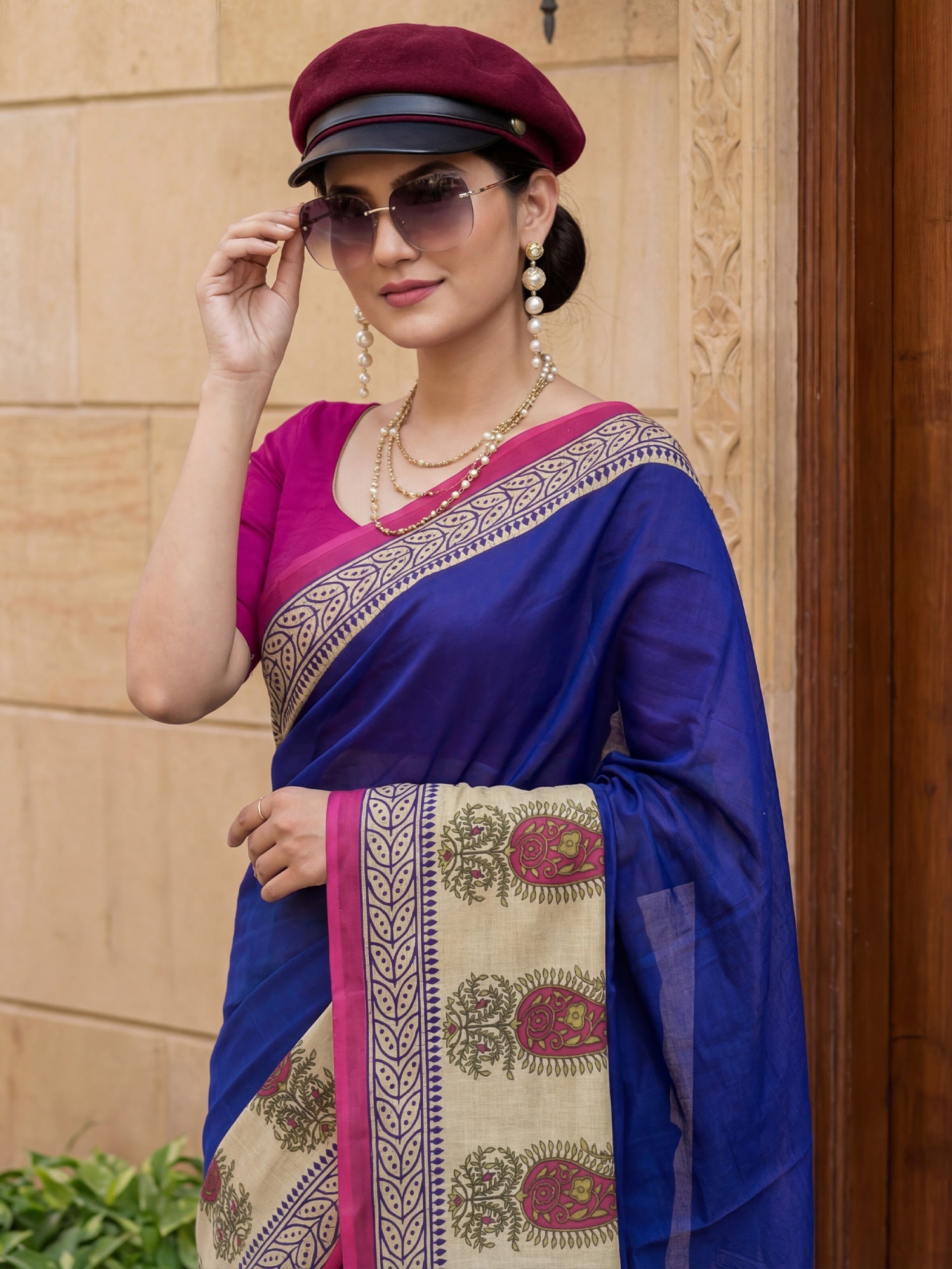 Royal Blue printed saree - Ressa