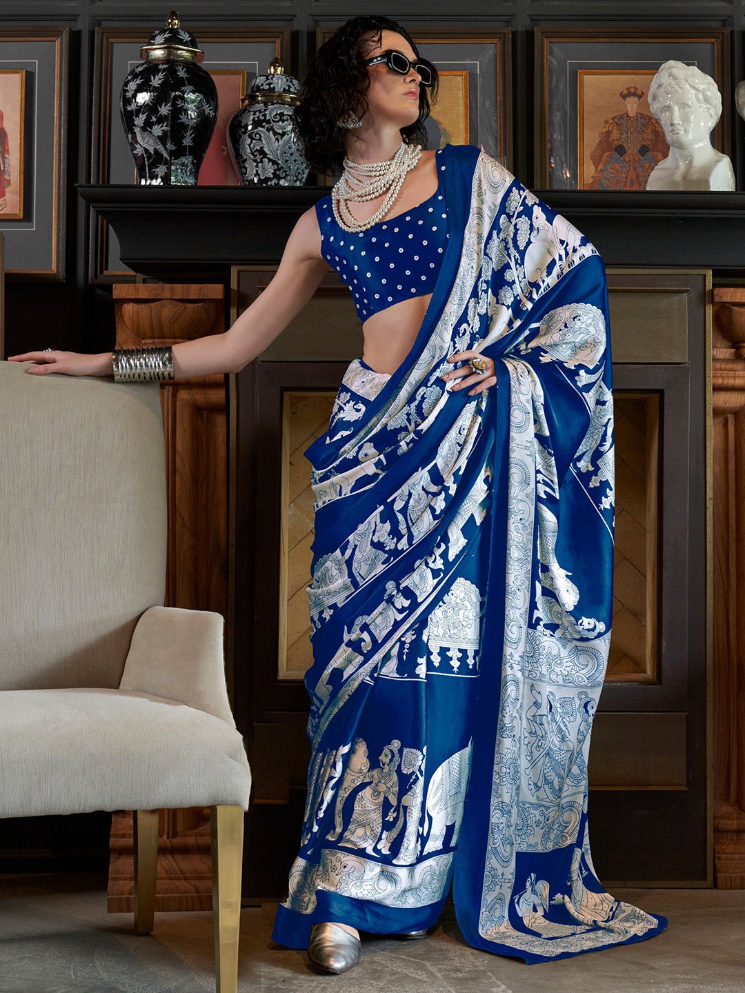 Royal Blue Satin-Silk Saree - Ressa