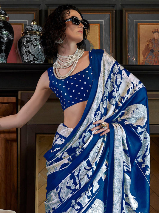 Royal Blue Satin-Silk Saree - Ressa