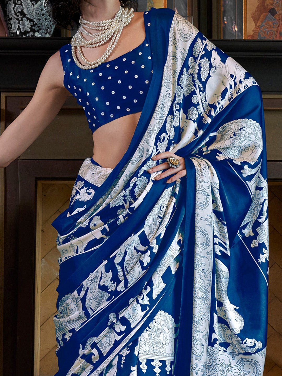 Royal Blue Satin-Silk Saree - Ressa