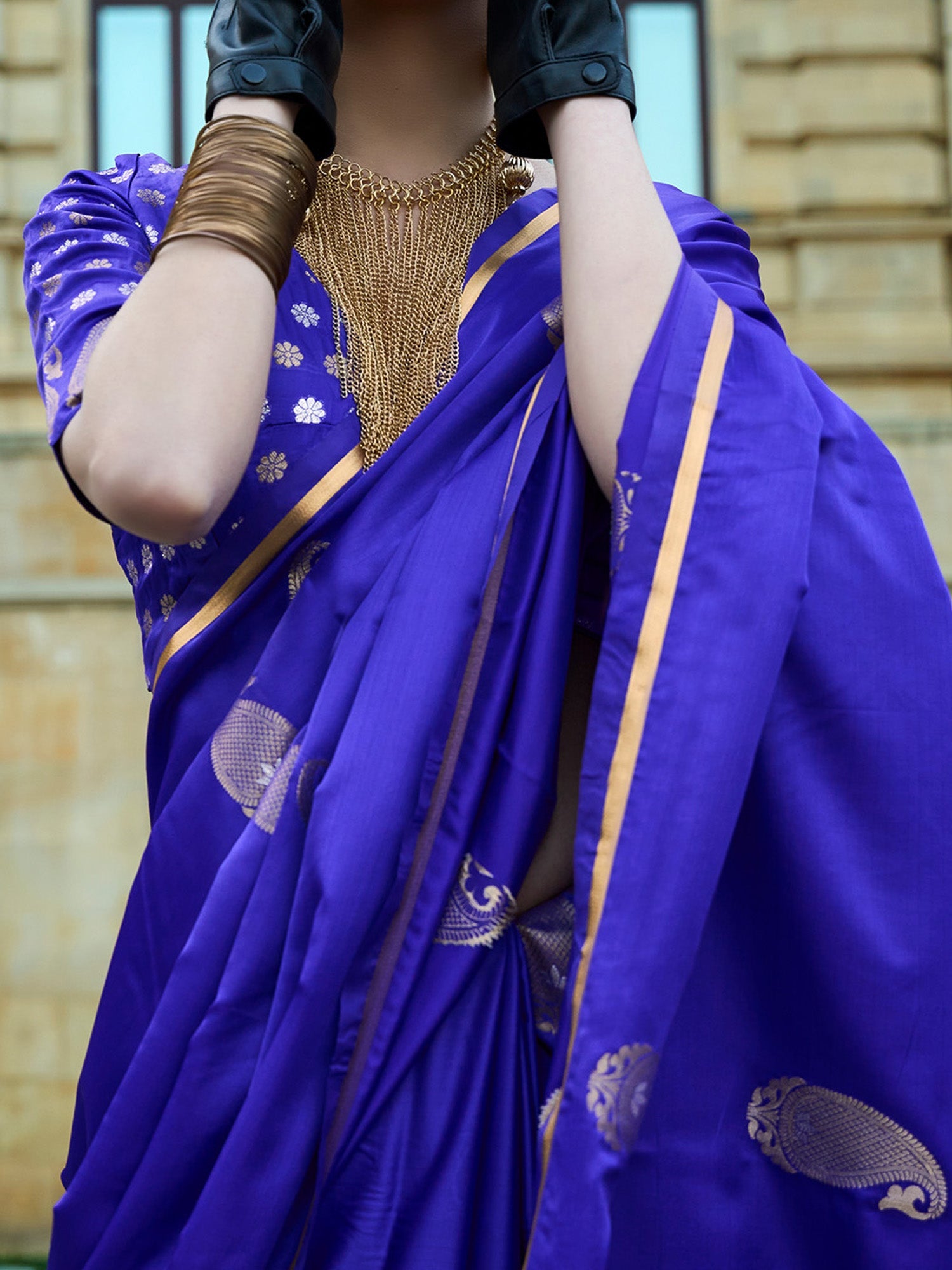 Royal Blue Silk Blend Zari Woven saree - Ressa