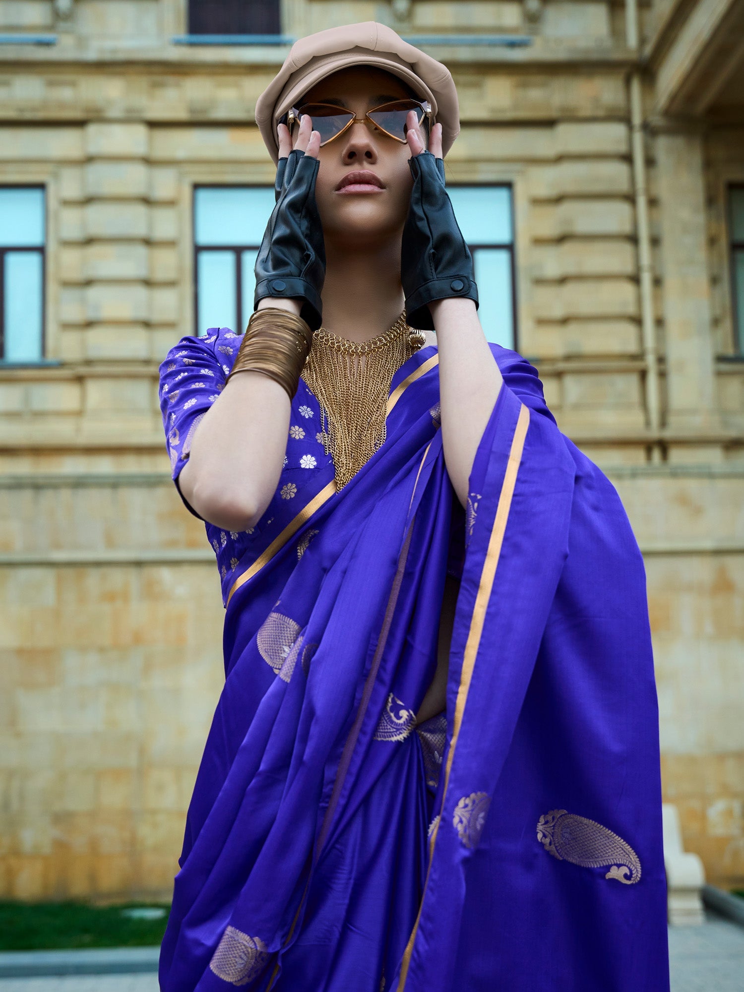 Royal Blue Silk Blend Zari Woven saree - Ressa