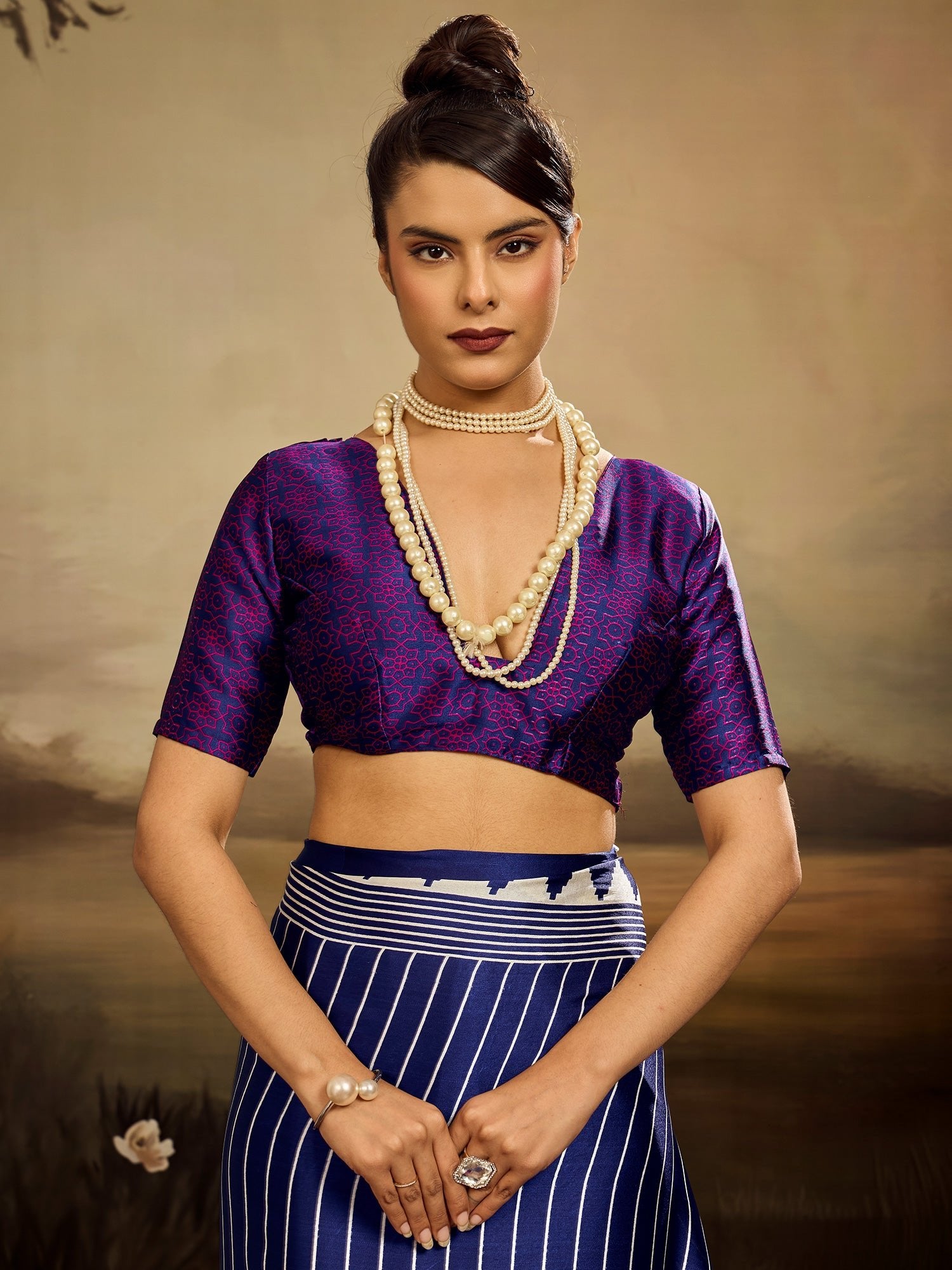 Royal Blue & White Striped Ikat Silk Saree - Ressa