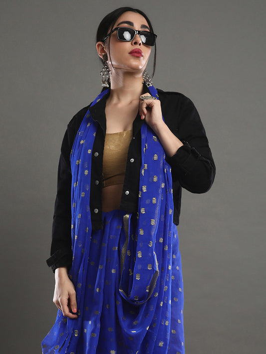 Royal Blue Woven Zari Butti Saree - Ressa