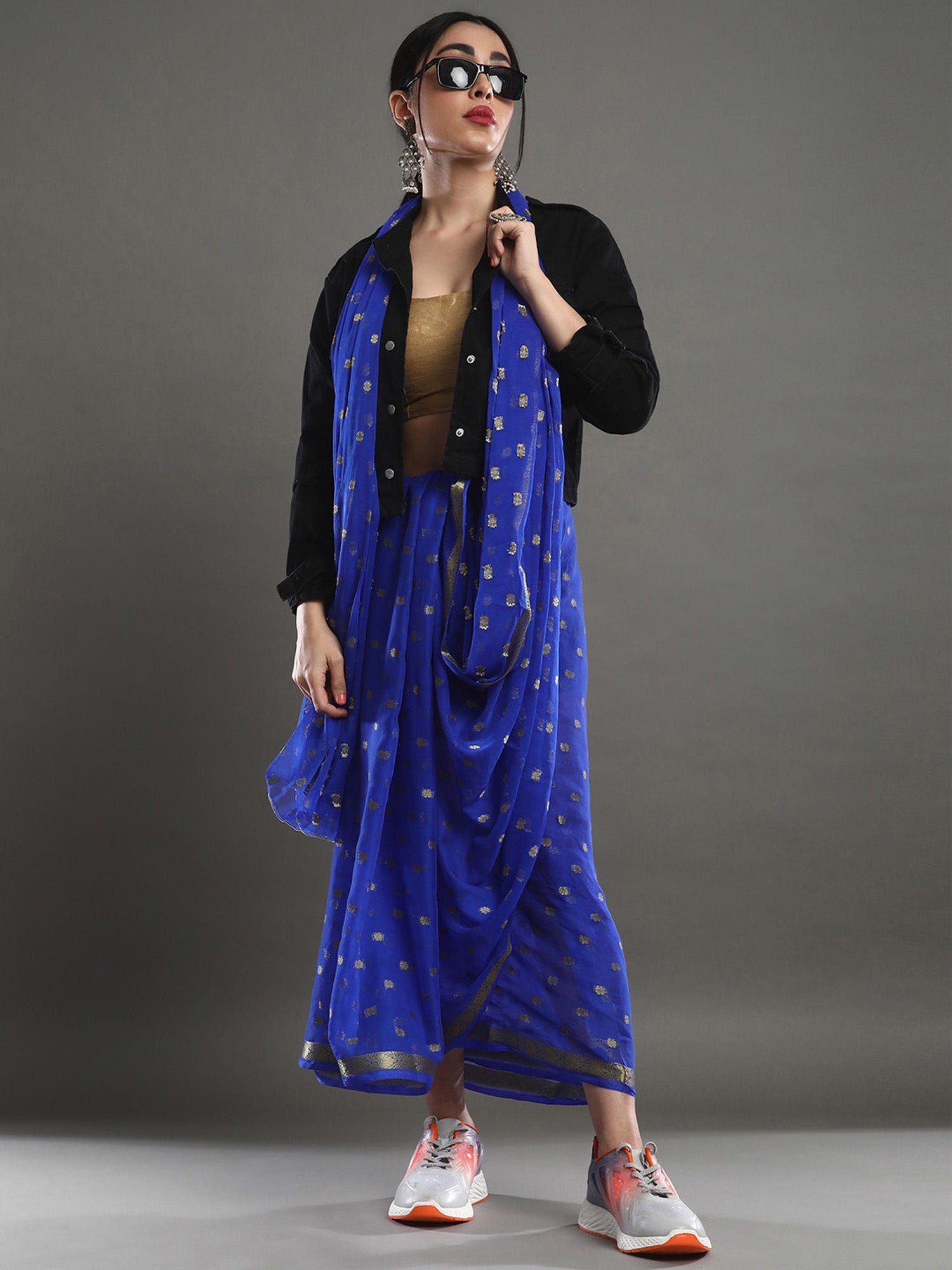 Royal Blue Woven Zari Butti Saree - Ressa