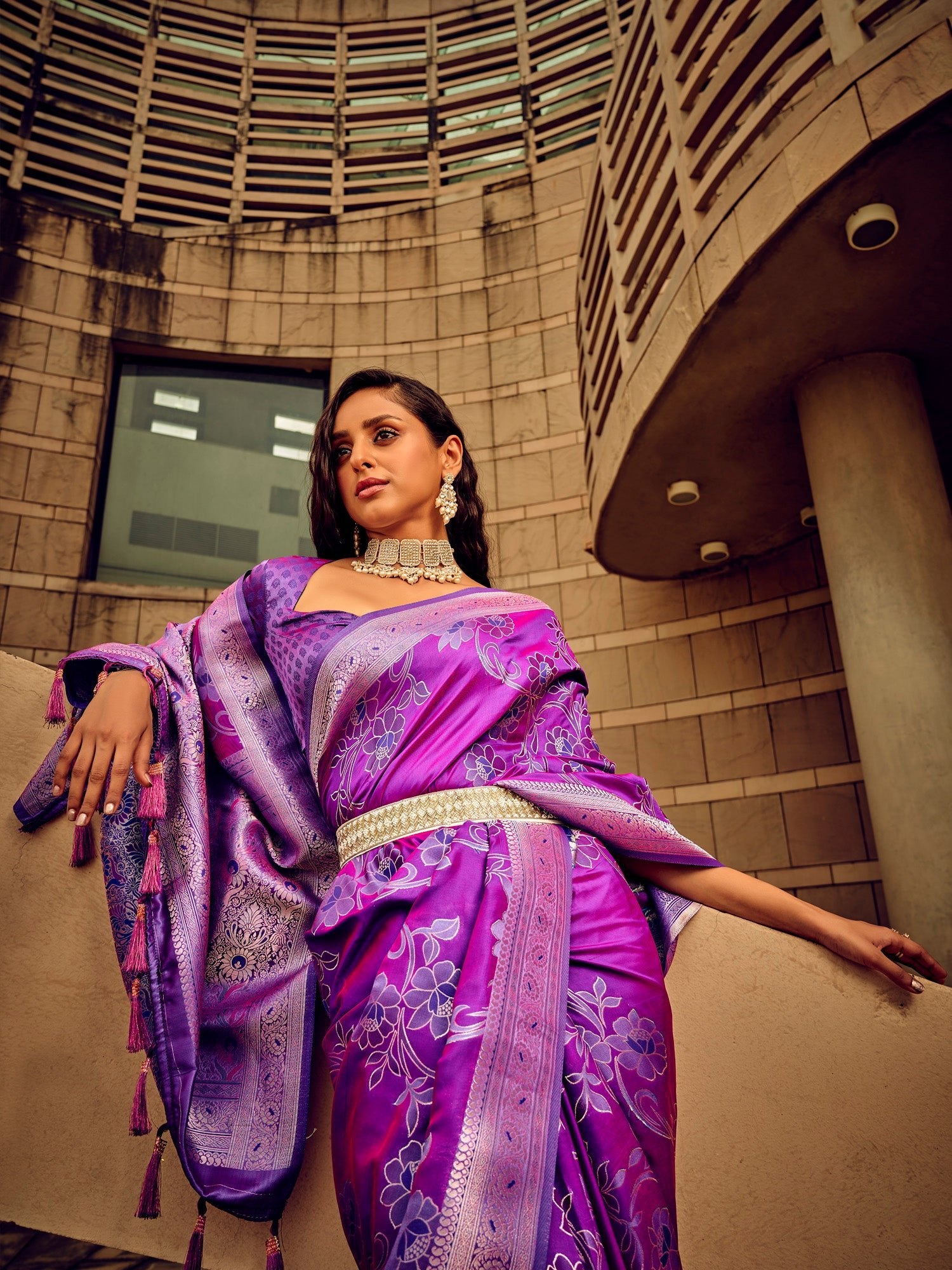 Royal Dusty Lavender Banarasi Silk Blend Saree - Ressa
