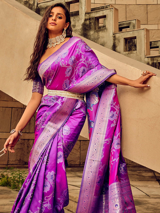 Royal Dusty Lavender Banarasi Silk Blend Saree - Ressa