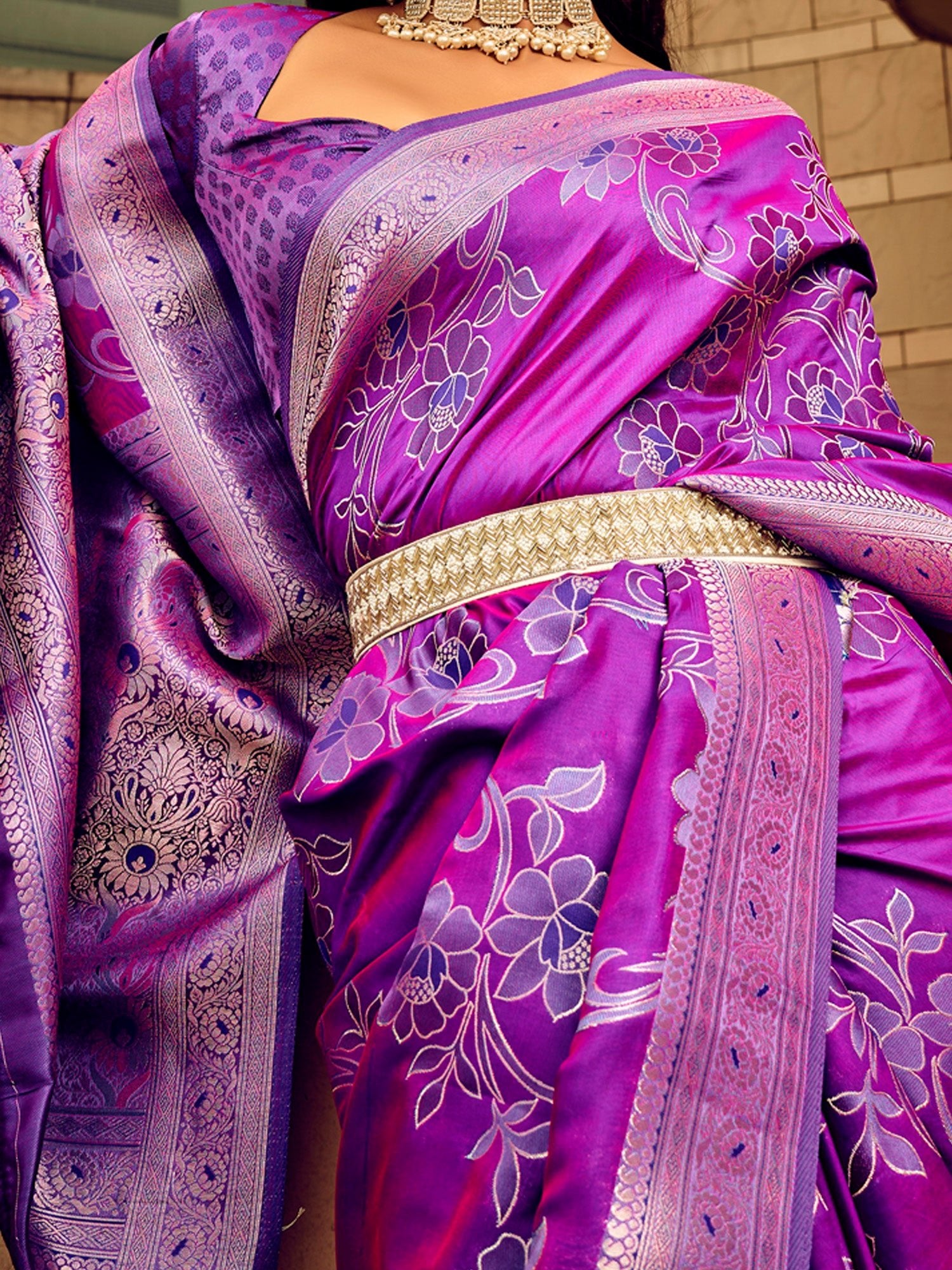 Royal Dusty Lavender Banarasi Silk Blend Saree - Ressa