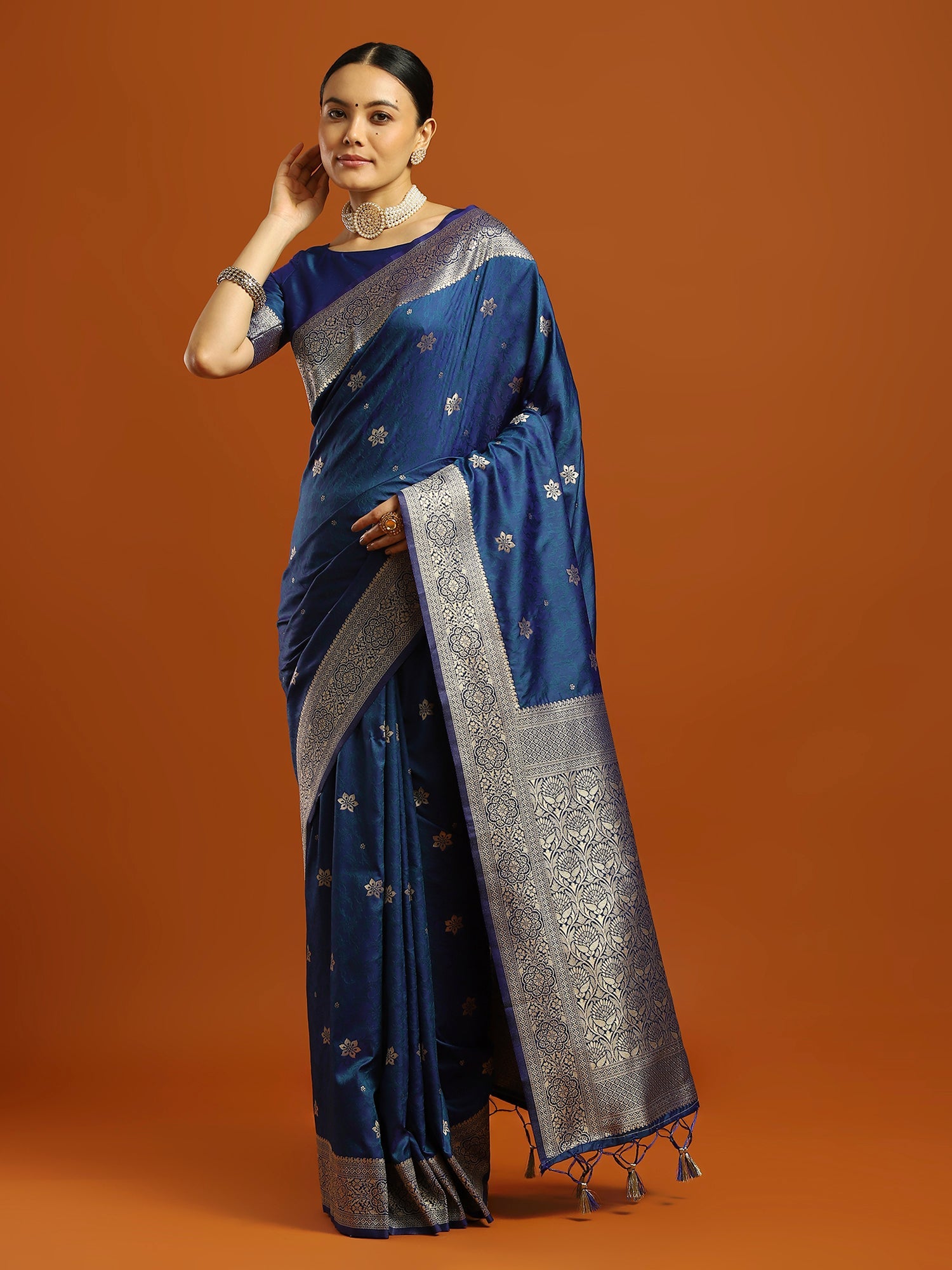 Royal Navy Blue Banarasi Silk Blend Saree - Ressa