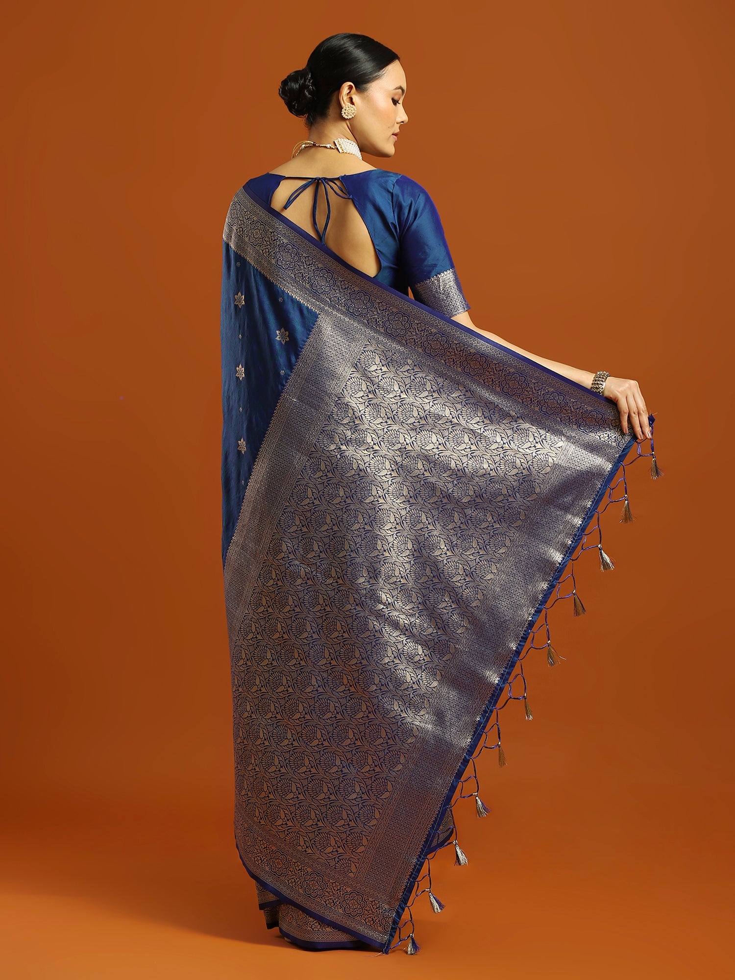 Royal Navy Blue Banarasi Silk Blend Saree - Ressa
