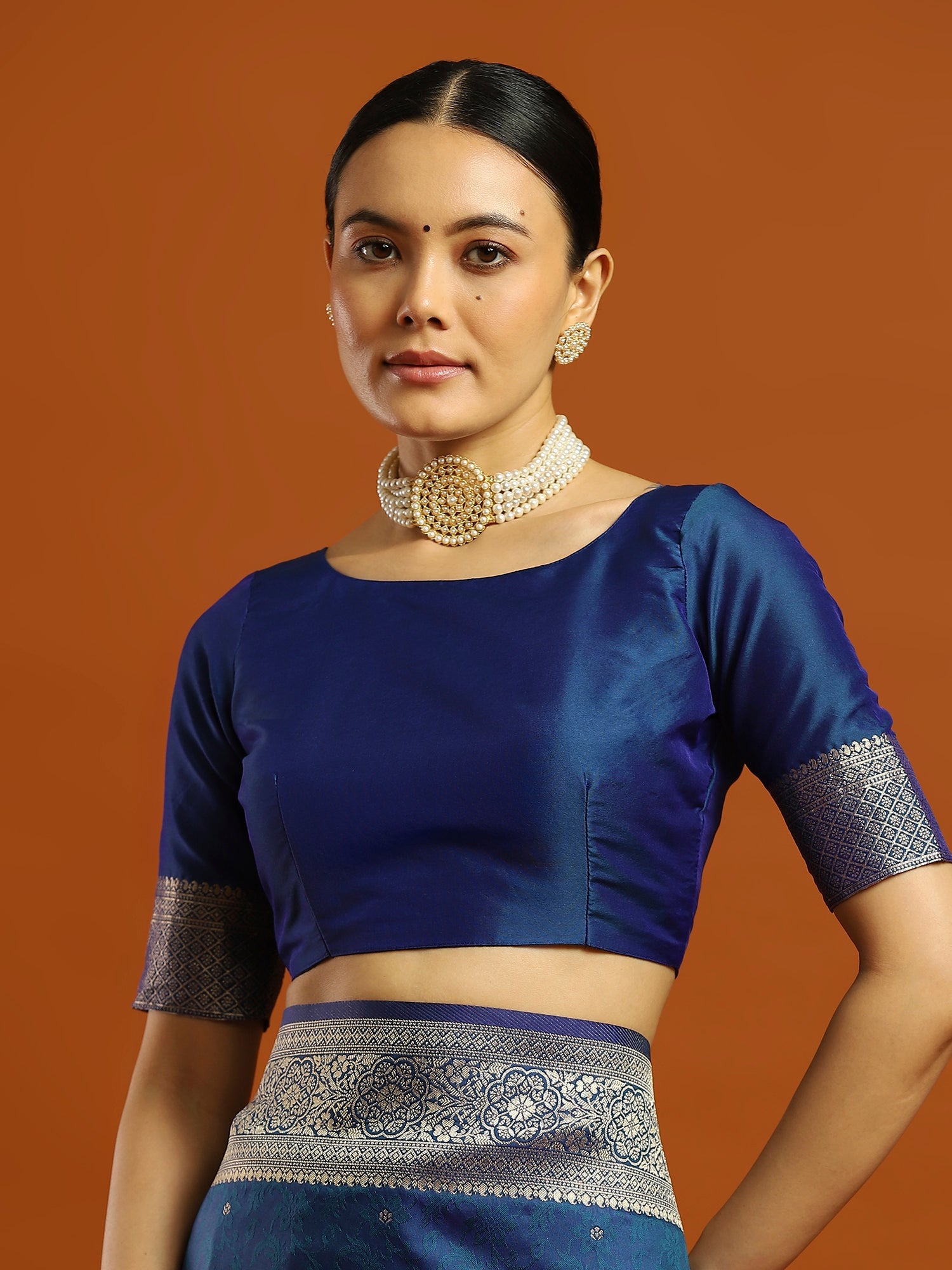 Royal Navy Blue Banarasi Silk Blend Saree - Ressa