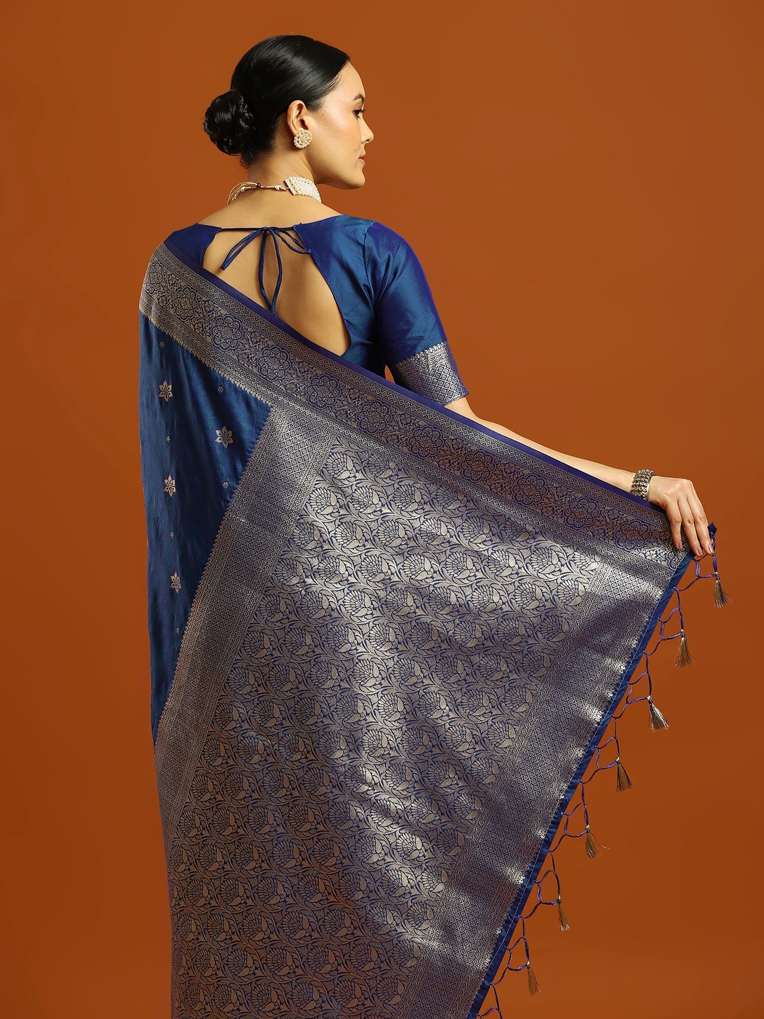 Royal Navy Blue Banarasi Silk Blend Saree - Ressa