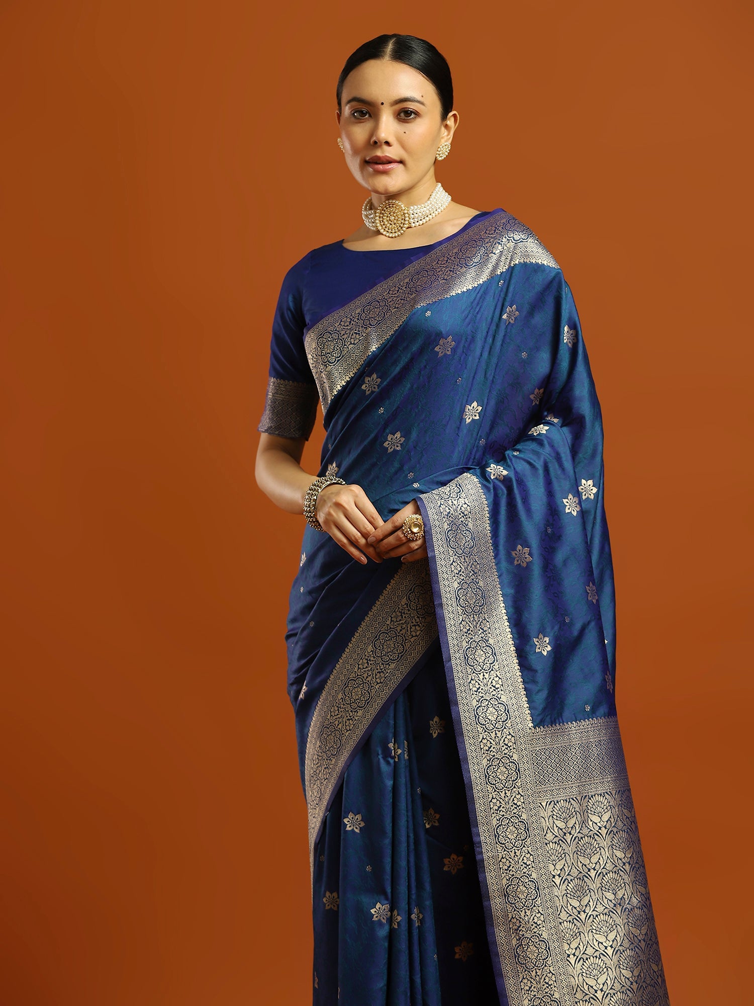 Royal Navy Blue Banarasi Silk Blend Saree - Ressa