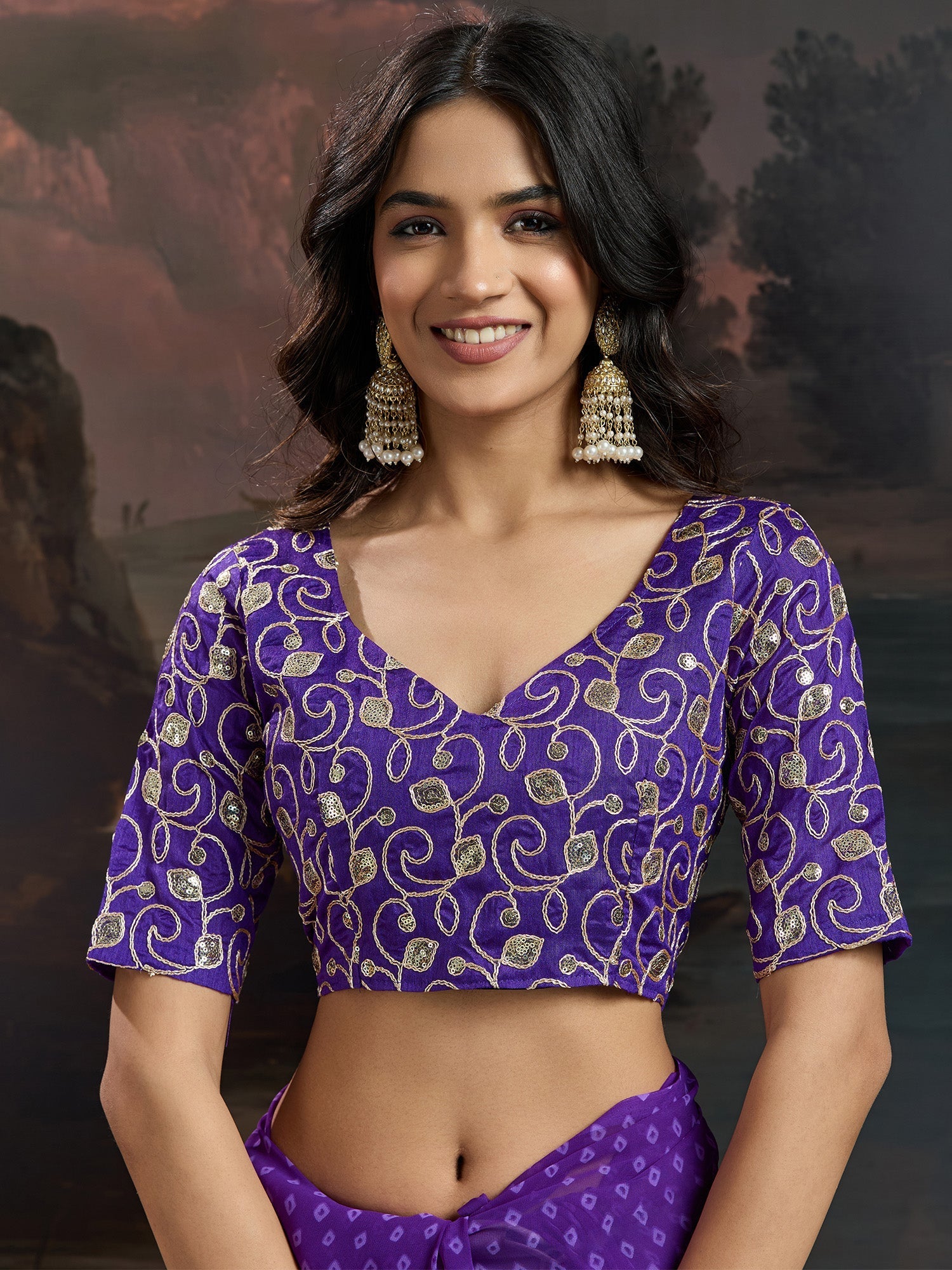 Royal Purple Bandhani Georgette Saree - Ressa