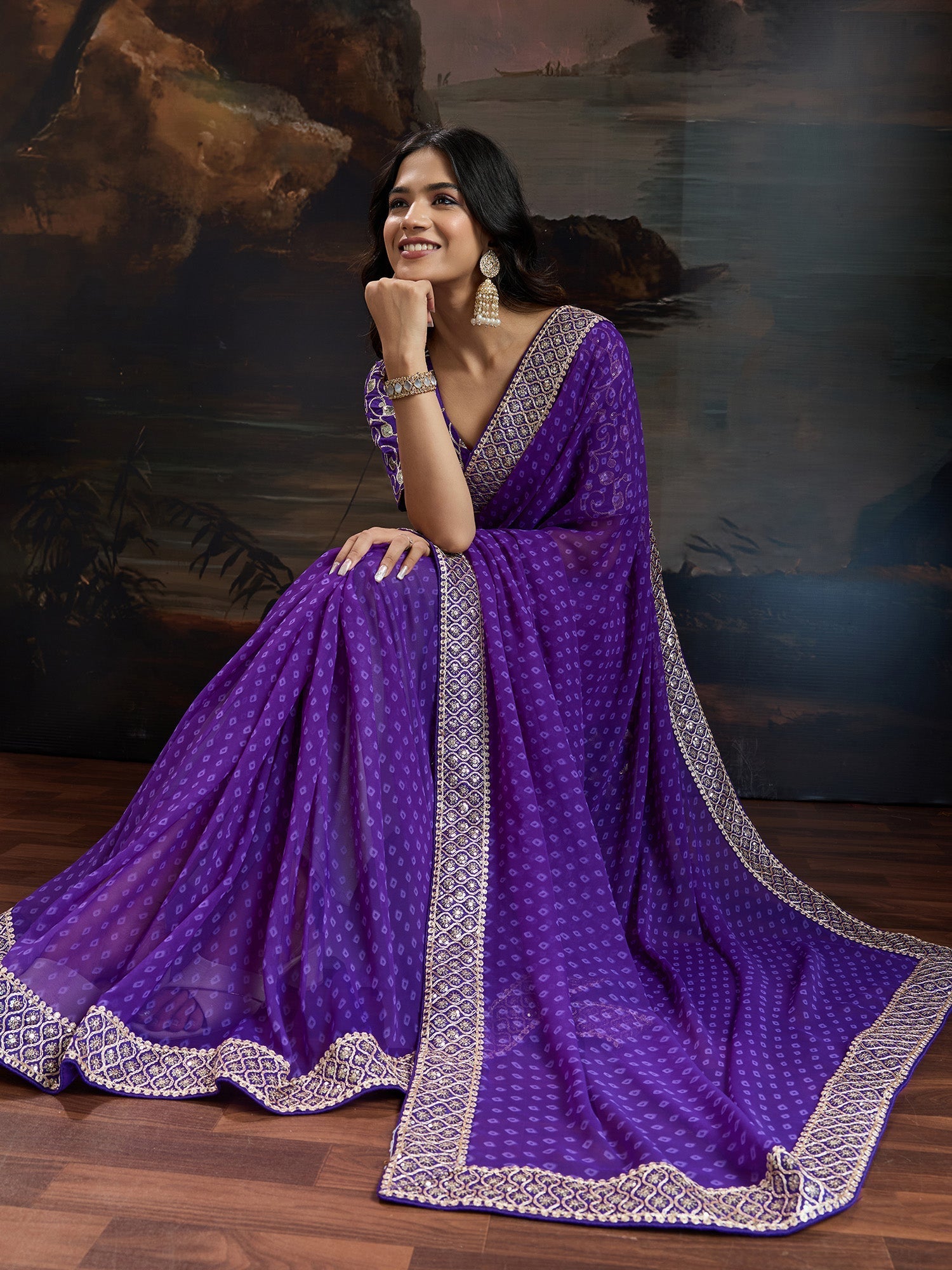 Royal Purple Bandhani Georgette Saree - Ressa