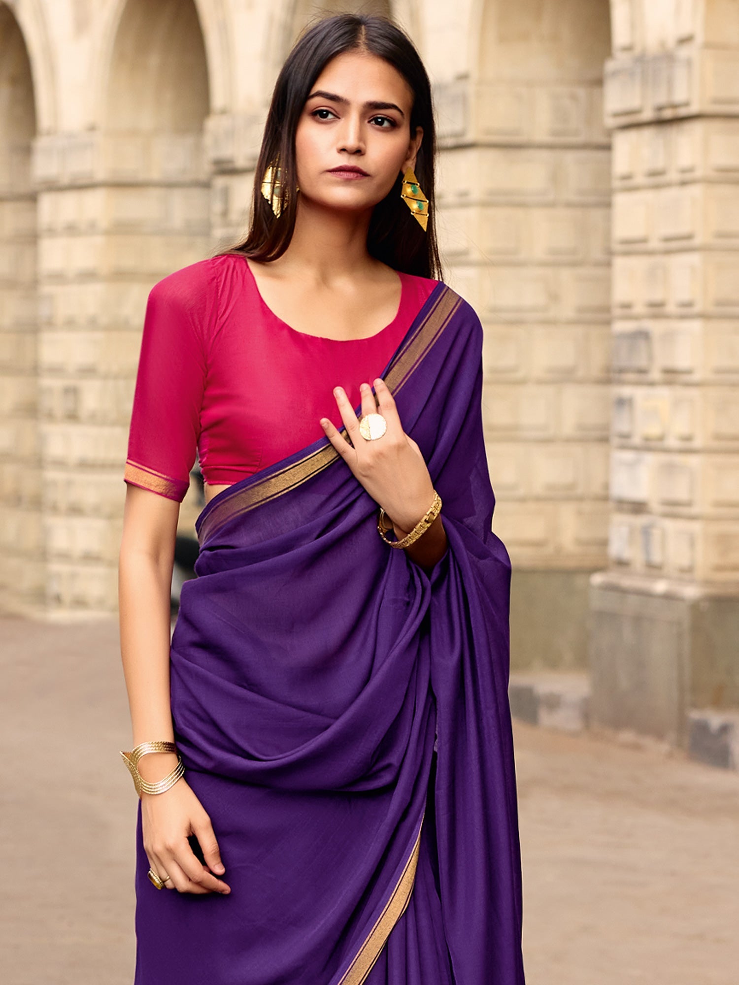 Royal Purple Chiffon Saree&nbsp; - Ressa