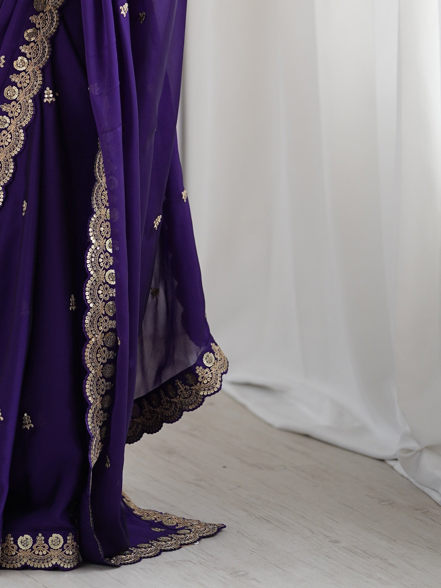 Royal Purple Embroidered Georgette Saree with Blouse - Ressa