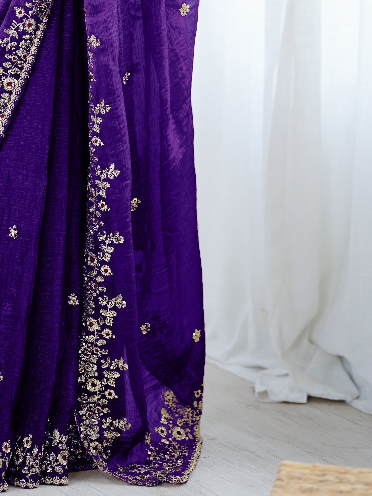 Royal Purple Embroidered Silk Saree - Ressa