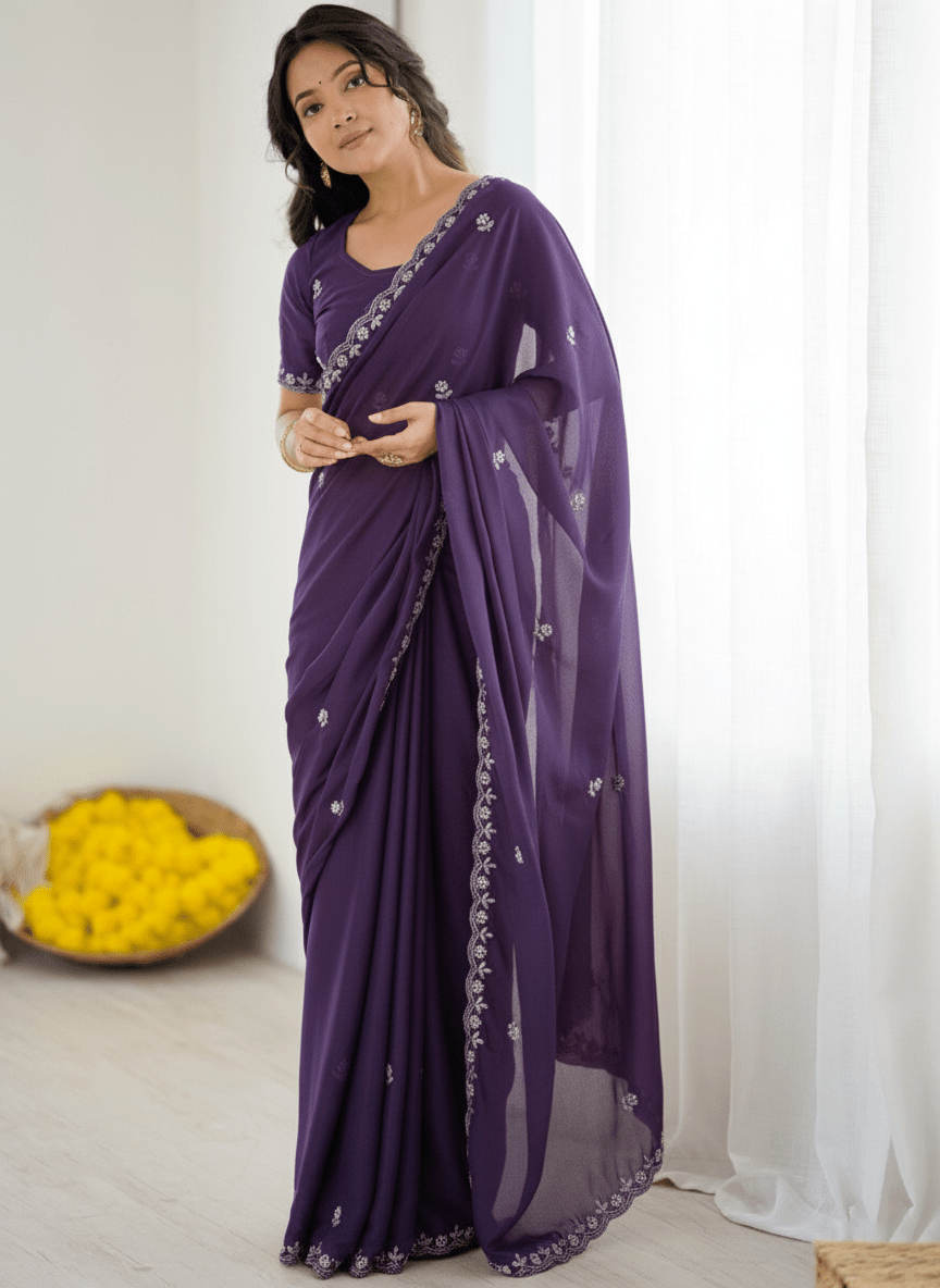 Royal Purple Georgette Saree - Ressa