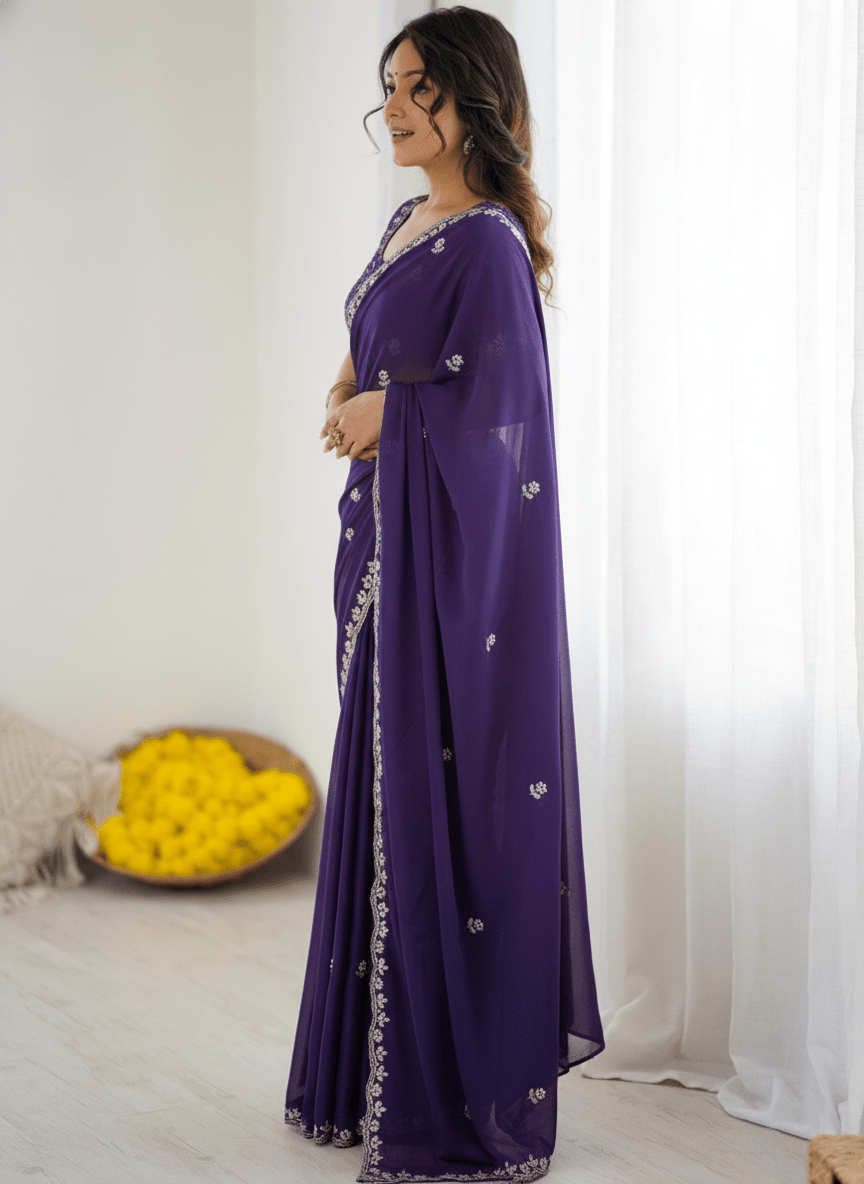 Royal Purple Georgette Saree - Ressa