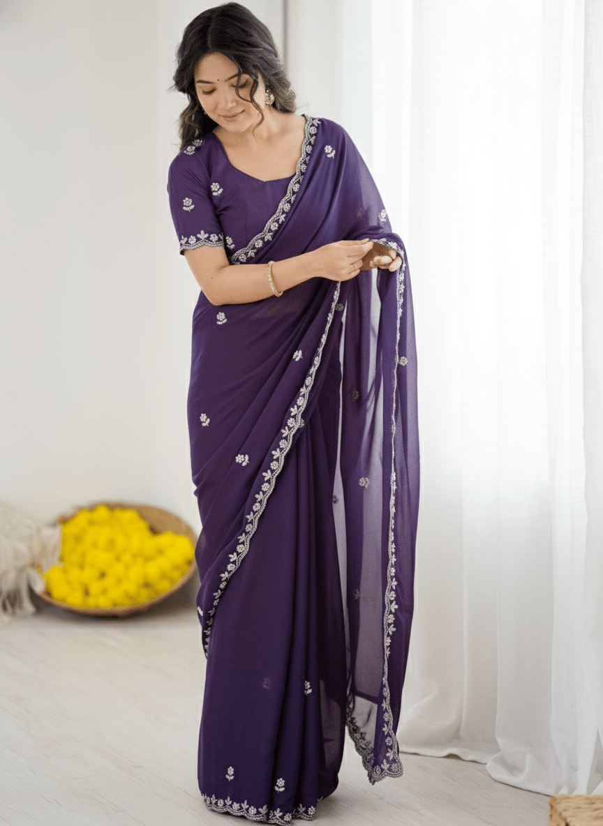Royal Purple Georgette Saree - Ressa