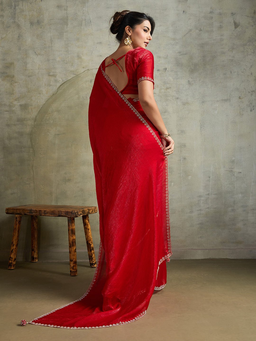Royal Red Tissue Silk Saree With Zarkhan Work - Ressa
