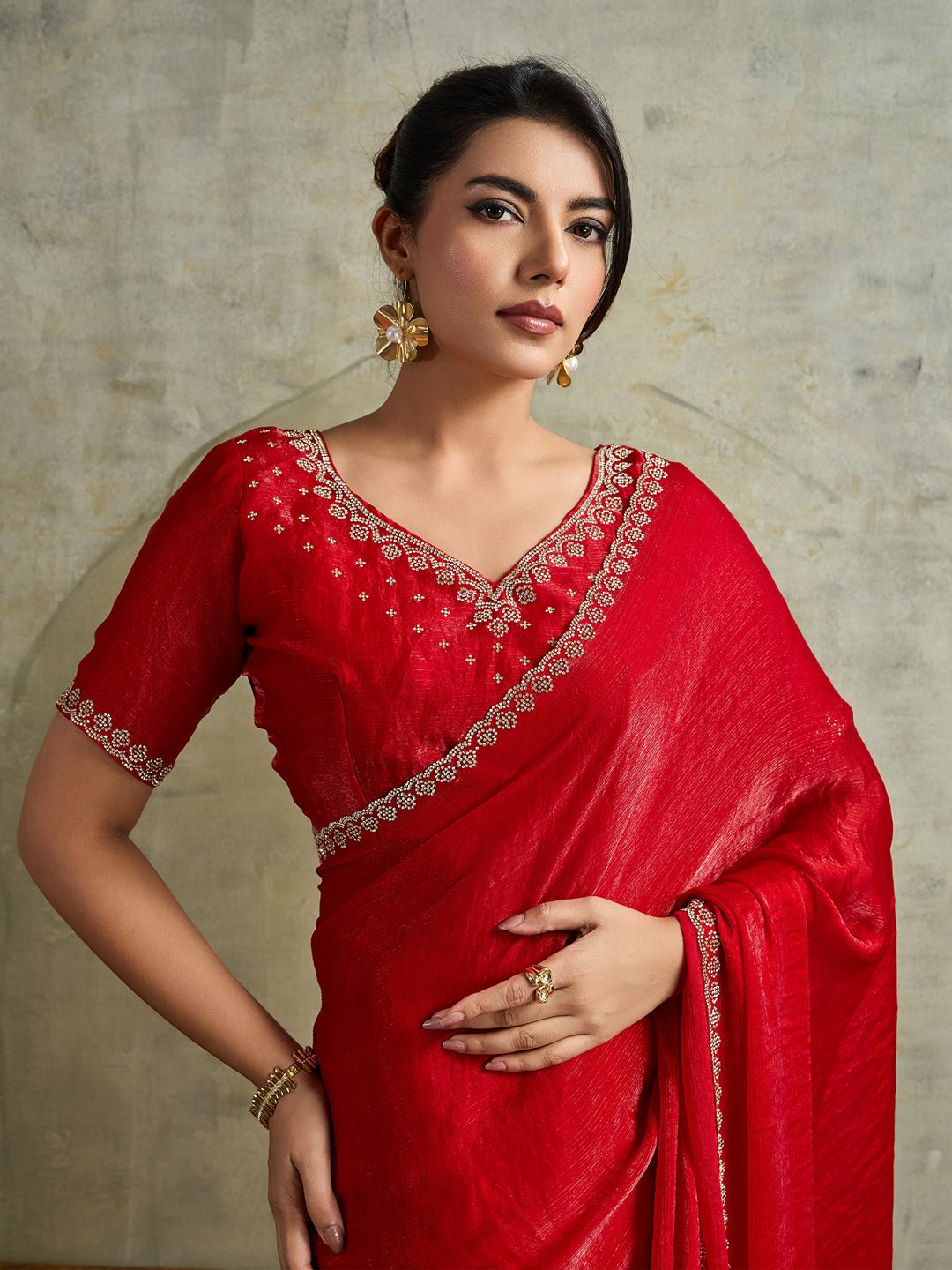 Royal Red Tissue Silk Saree With Zarkhan Work - Ressa