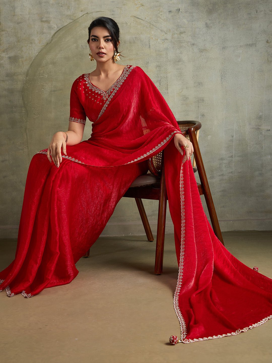 Royal Red Tissue Silk Saree With Zarkhan Work - Ressa