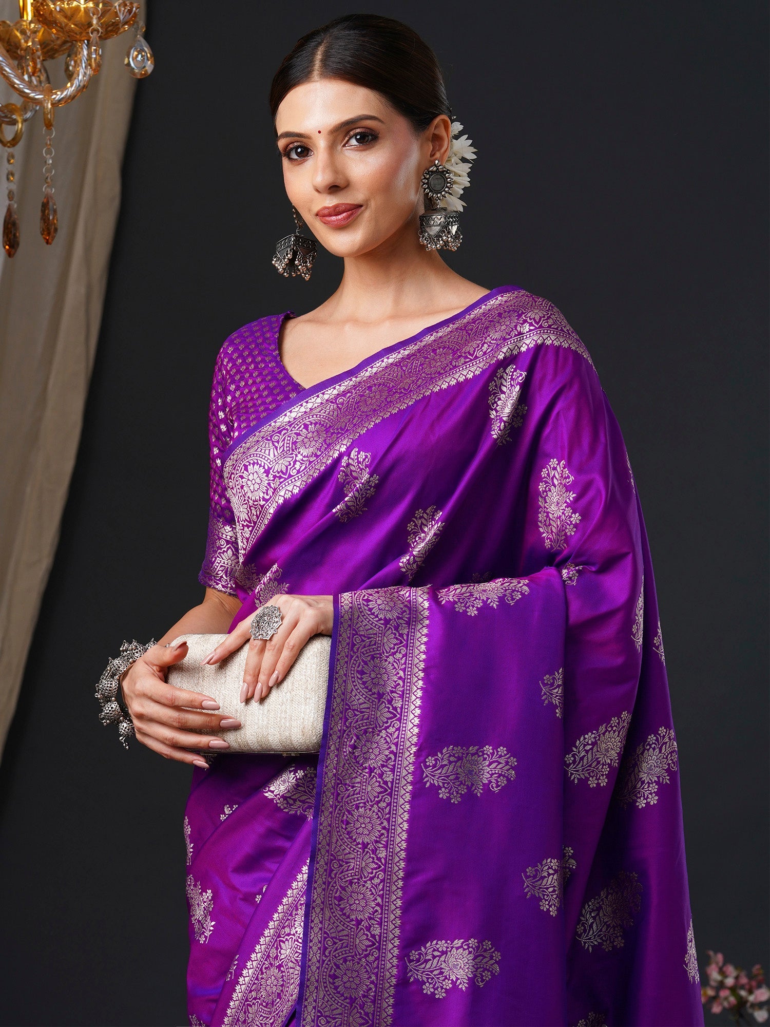 Royal Violet Banarasi Pure Silk Saree - Ressa