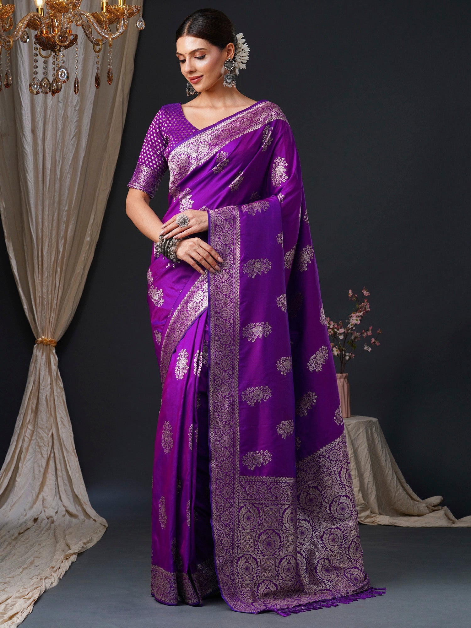Royal Violet Banarasi Pure Silk Saree - Ressa
