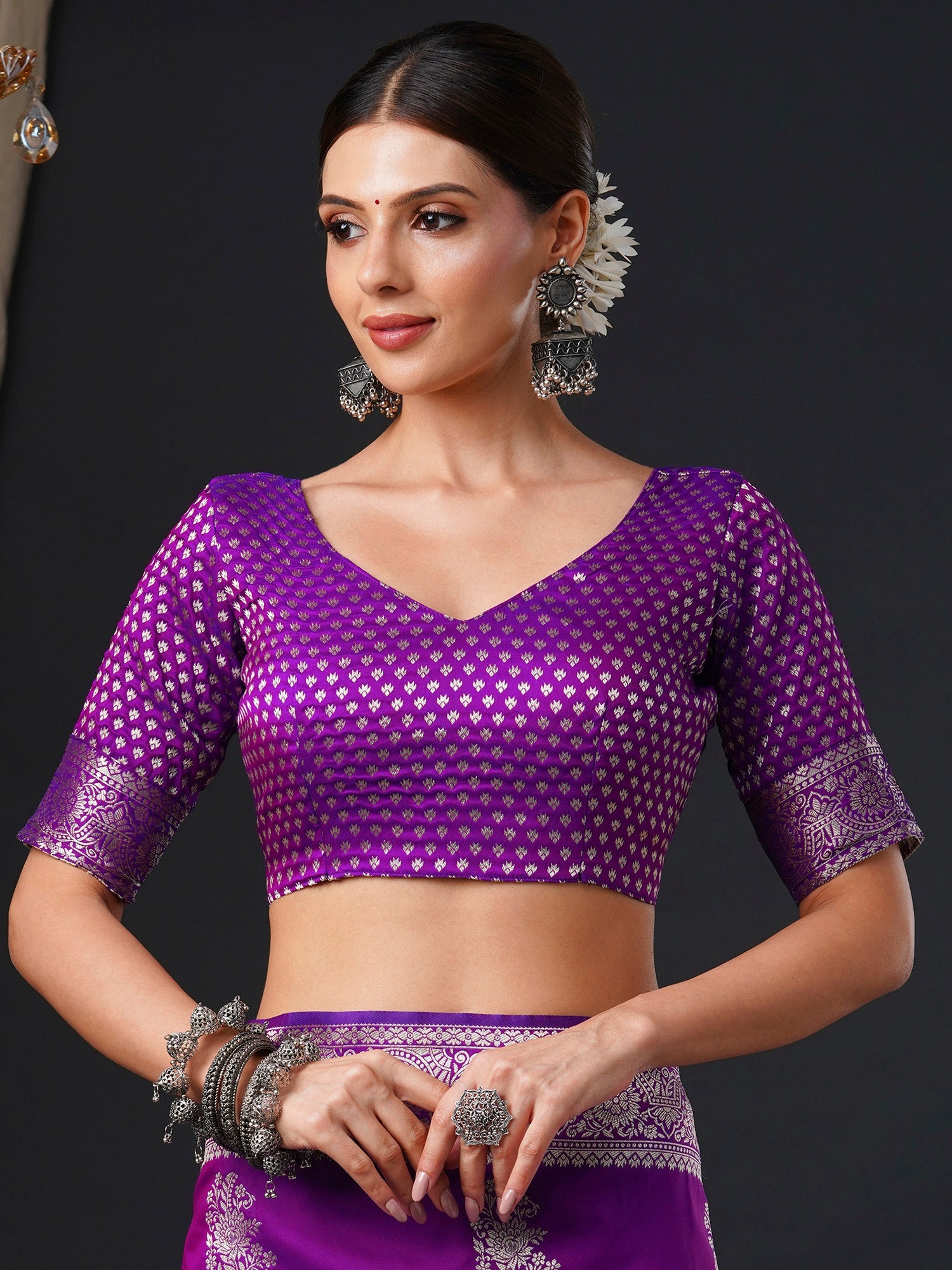 Royal Violet Banarasi Pure Silk Saree - Ressa