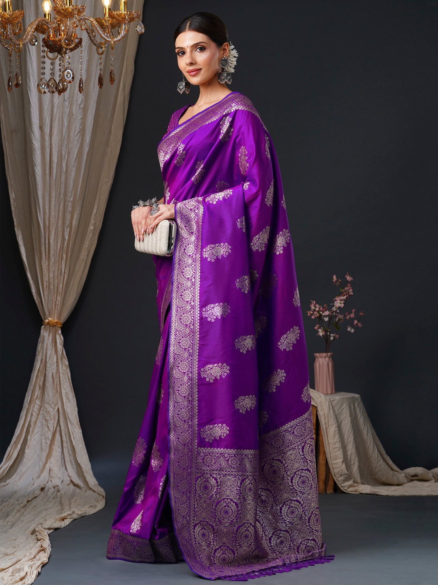 Royal Violet Banarasi Pure Silk Saree - Ressa