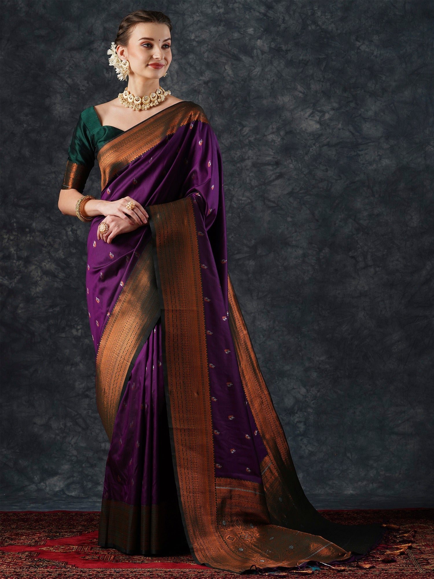 Royal Violet Banarasi Silk Blend Saree - Ressa