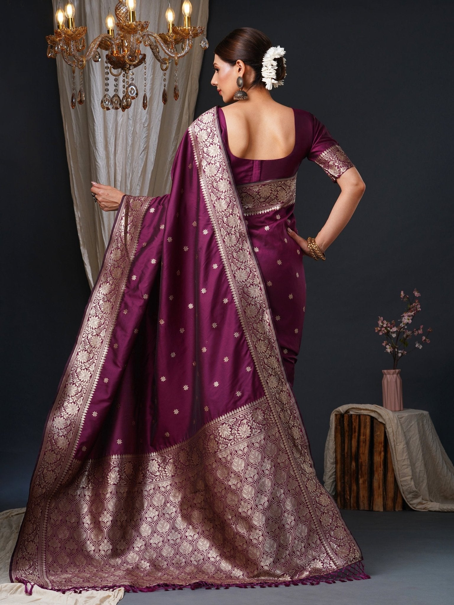 Royal Violet Banarasi Silk Blend Saree - Ressa