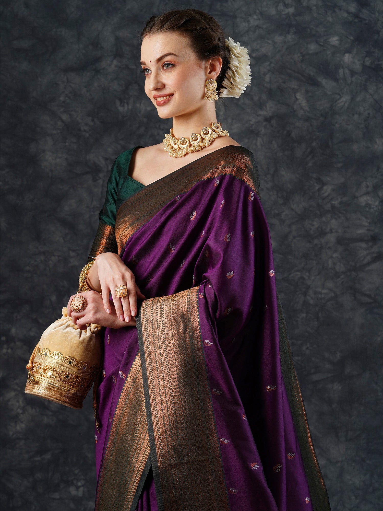 Royal Violet Banarasi Silk Blend Saree - Ressa