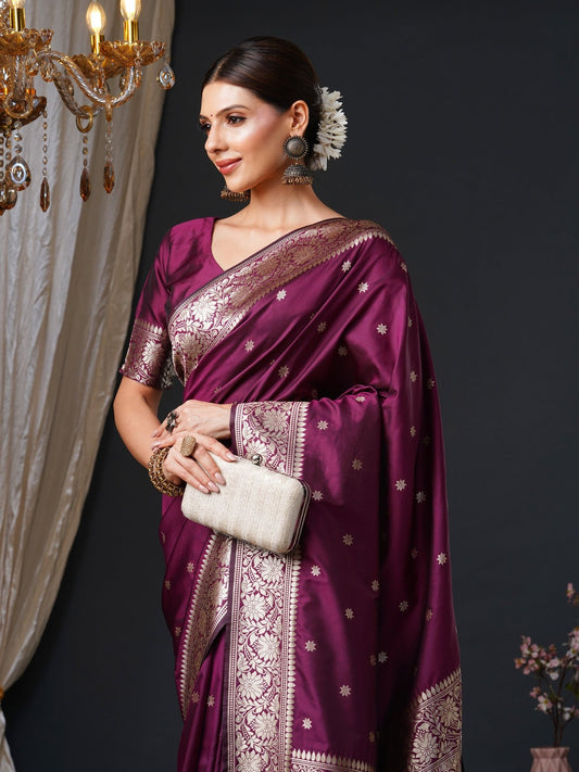 Royal Violet Banarasi Silk Blend Saree - Ressa