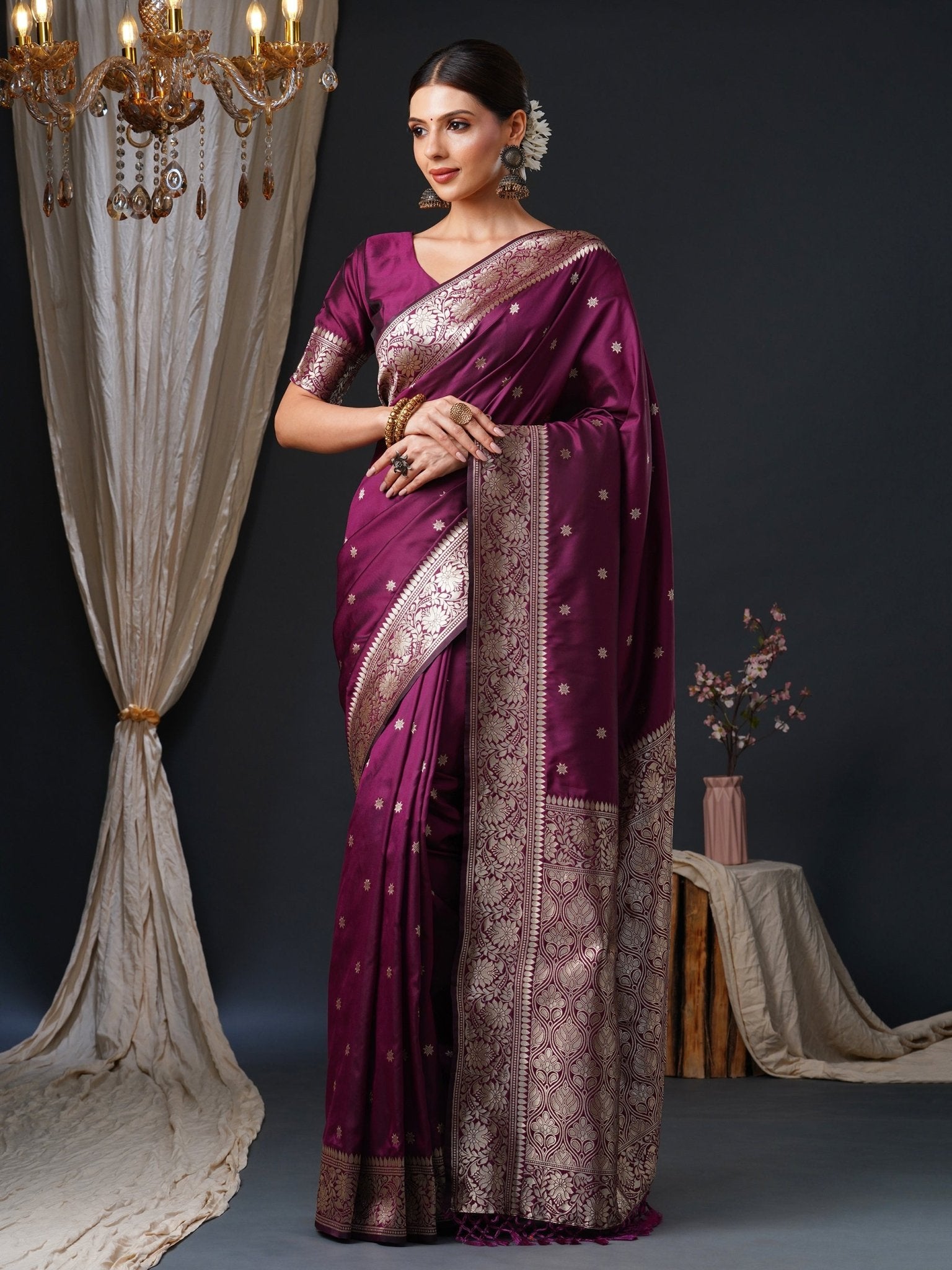 Royal Violet Banarasi Silk Blend Saree - Ressa