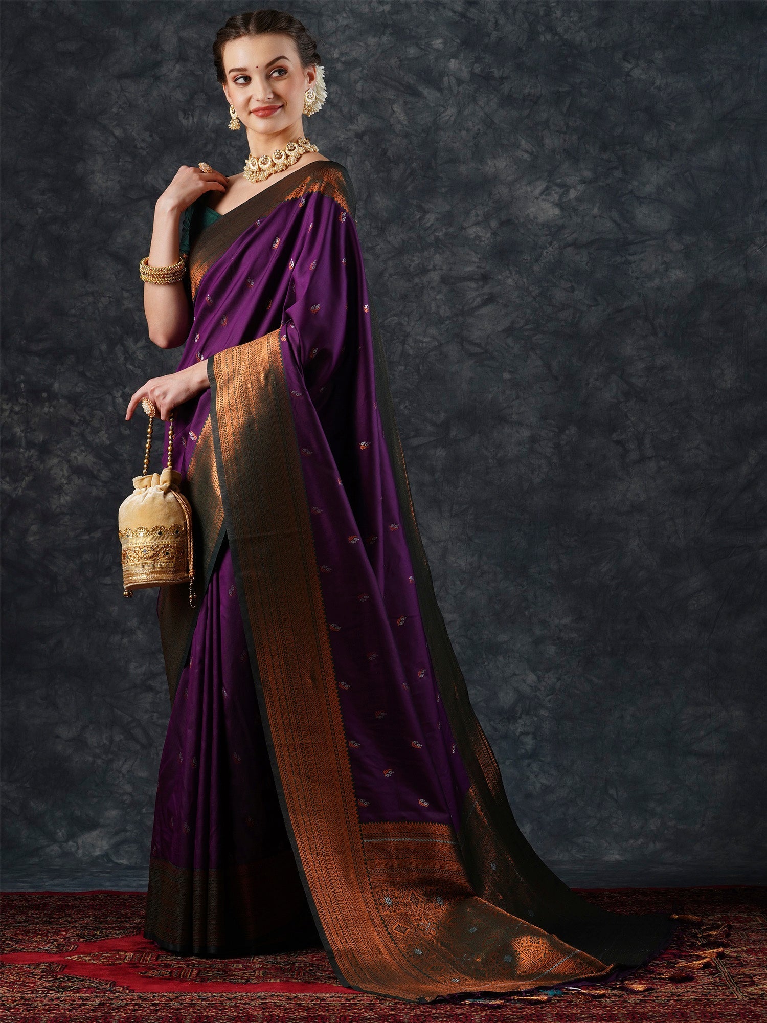 Royal Violet Banarasi Silk Blend Saree - Ressa
