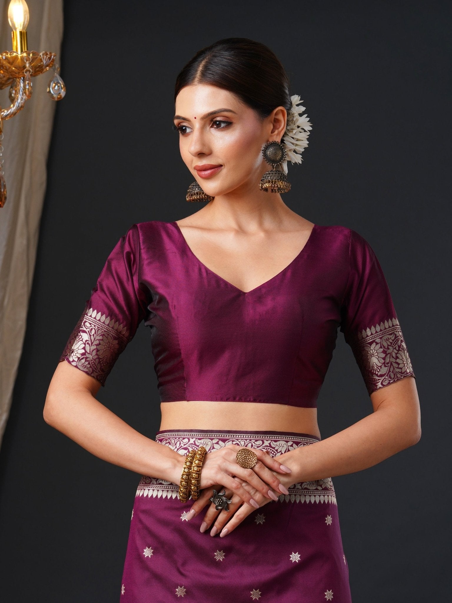 Royal Violet Banarasi Silk Blend Saree - Ressa
