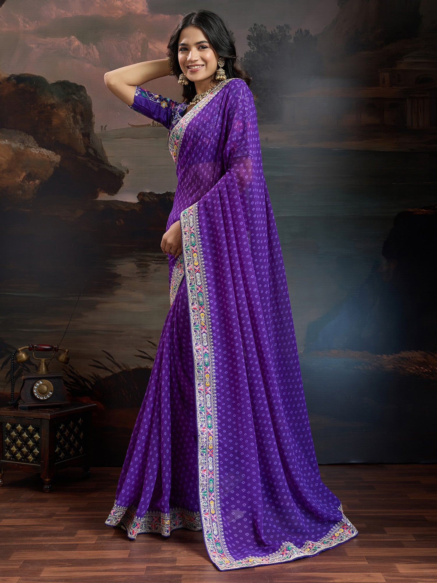 Royal Violet Bandhani Georgette Saree - Ressa