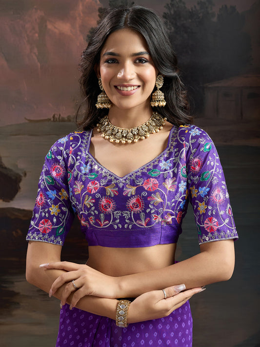 Royal Violet Bandhani Georgette Saree - Ressa