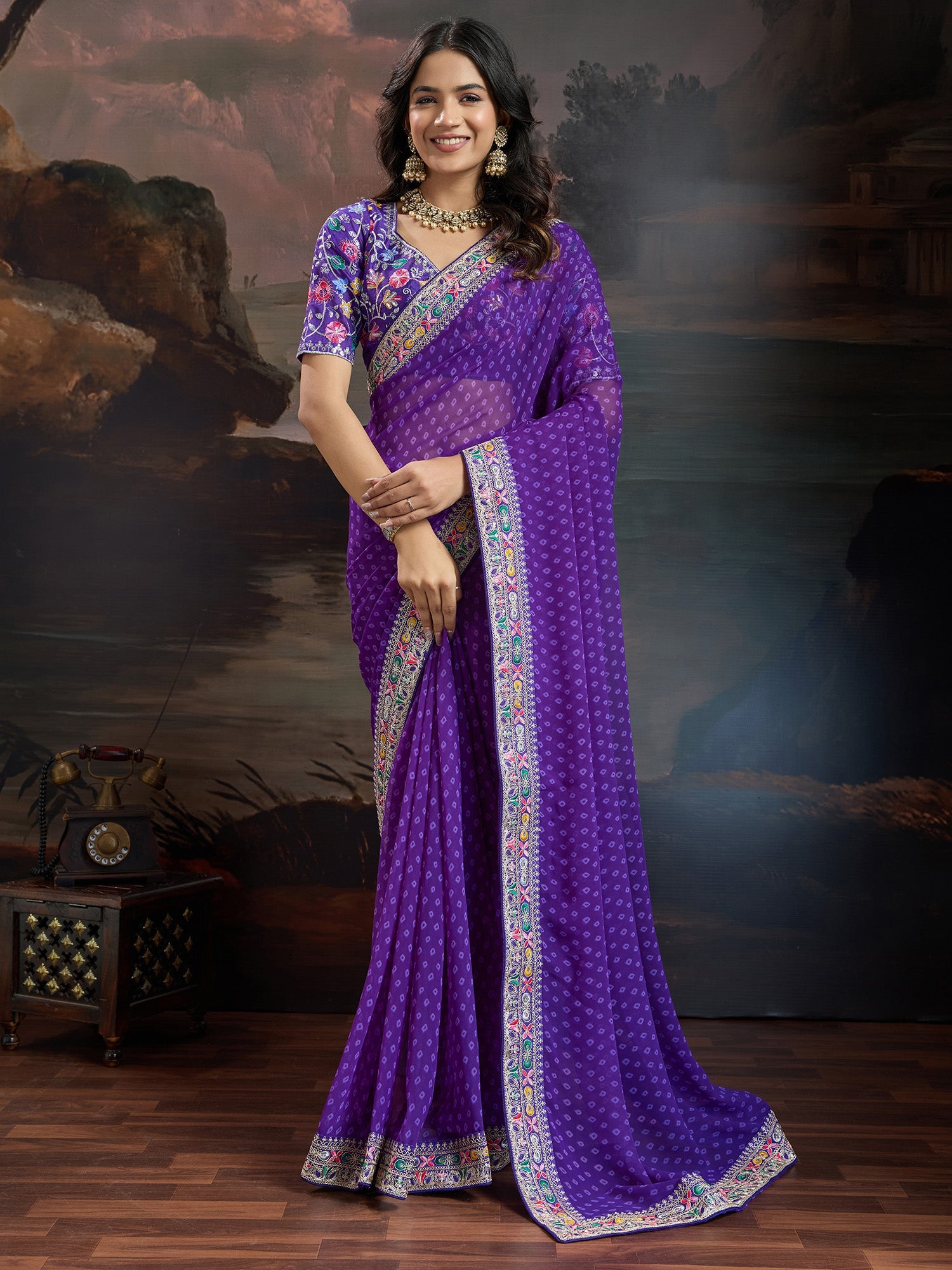 Royal Violet Bandhani Georgette Saree - Ressa