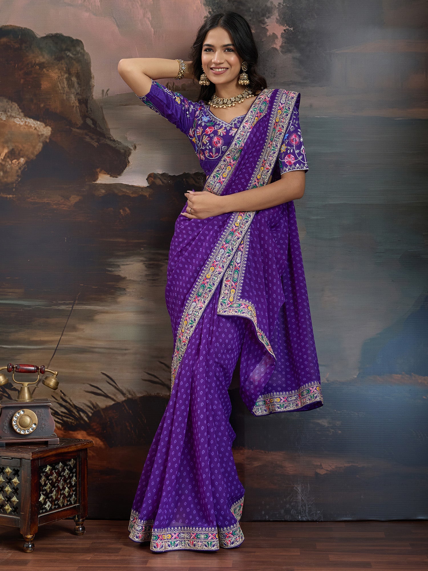 Royal Violet Bandhani Georgette Saree - Ressa