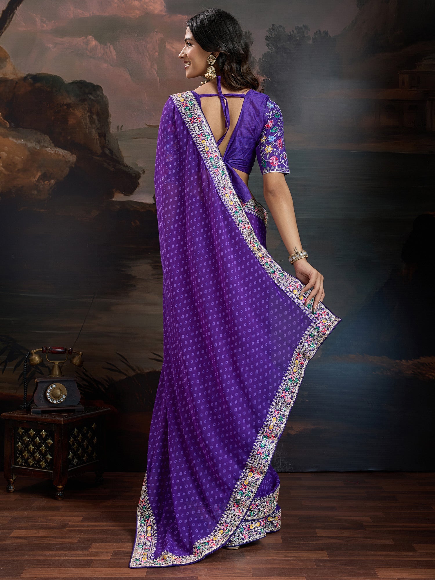 Royal Violet Bandhani Georgette Saree - Ressa