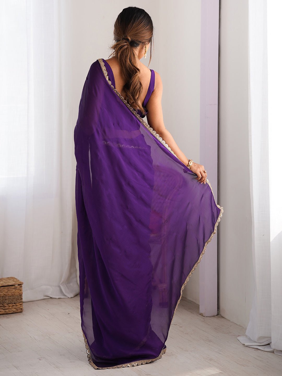 Royal Violet Georgette Saree - Ressa